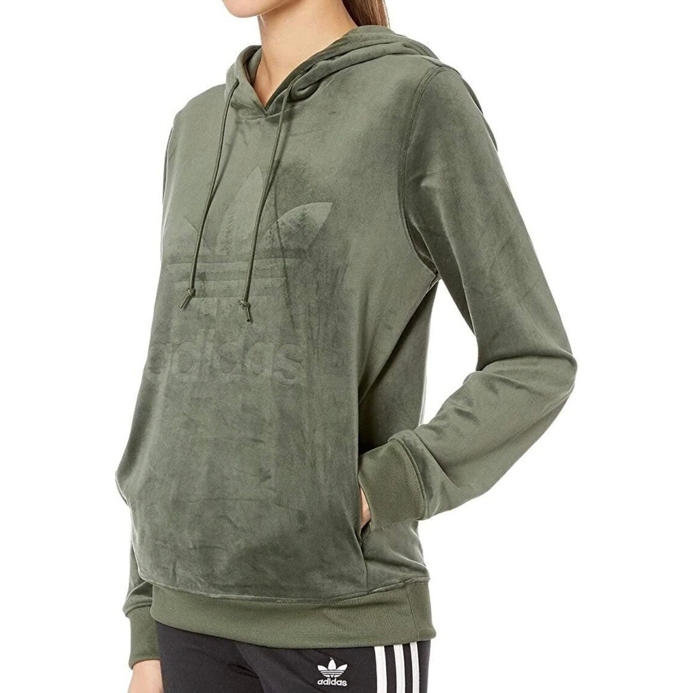 Adidas 2018 Originals DH4719 Velour Trefoil Hoodie Green Women's L